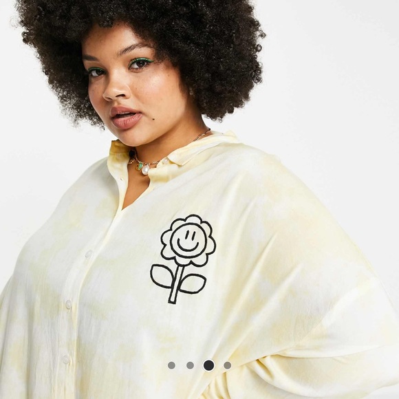 Native Youth Plus oversized shirt with flower embroidery in vintage wash - Picture 1 of 5